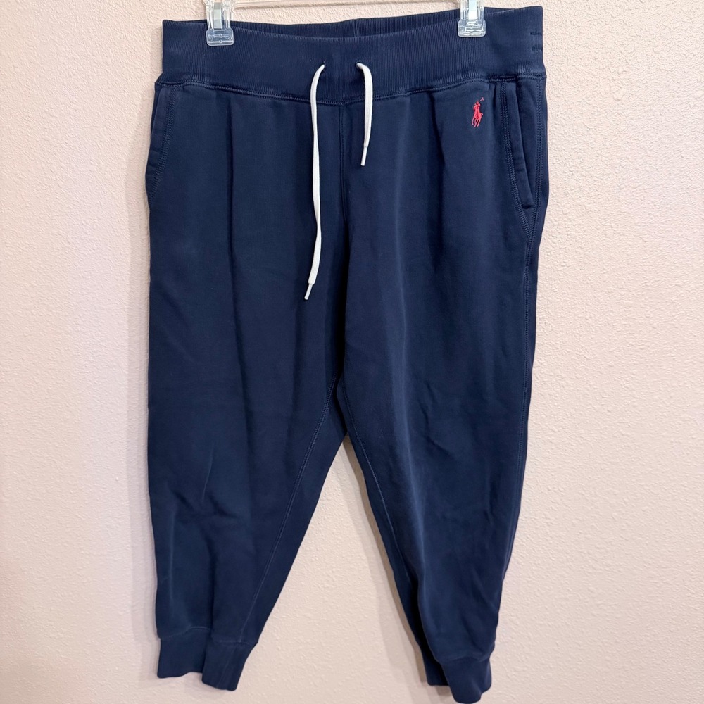 Polo Ralph Lauren Mens Navy Blue Fleece Joggers Sweatpants Red Pony Logo Size M